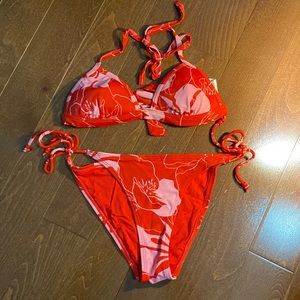 Womens Red and Pink Floral Swimsuit